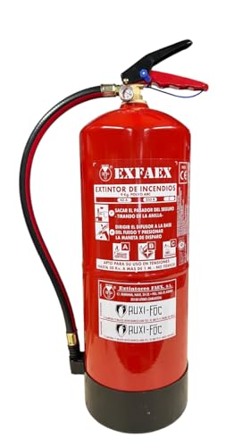 AUXI- FOC | Extintor Incendios 9 kilos polvo ABC| Con Soporte De Pared | Presión Incorporada | Manguera De Caucho Flexible | Válvula De Disparo Rápido | Protector Emergencia | Extintor Para El Hogar