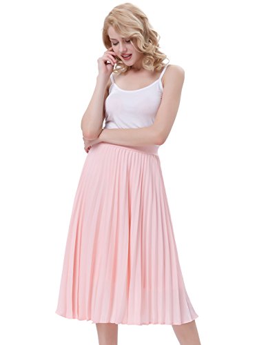 Kate Kasin Pleated Retro Midi Skirt Cocktail Party Pink Size Xl Kk659-1 #TOP4