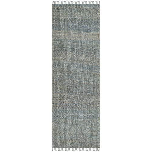 Safavieh Natural Fiber Collection Runner Rug - 2'6" X 8', Blue, Handmade Boho Fringe Woven Jute, Ideal For High Traffic Areas In Living Room, Bedroom (Nf368E) #TOP3
