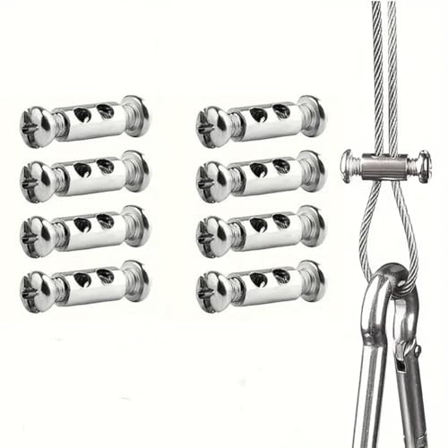 8 Pieces Wire Rope Grips,Wire Rope Clips for 1-2 mm Diameter,Wire Rope and Cable Wire Rope Clamp with End Screw Stopper I Shaped Wire Rope Lock,Aluminum Crimping Loop Sleeve Replacement