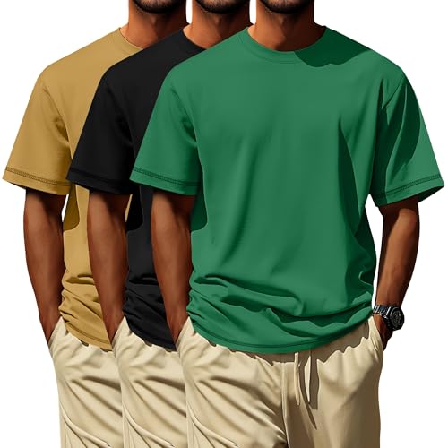 Image of Neer 3 Pack Big and Tall T-Shirts for Men L-7xl Tops | Large Casual Stretch Workout Tees, Short Sleeve Crewneck Oversized Shirts, Classic Summer Outfits, Comfy Basic Loose Clothes