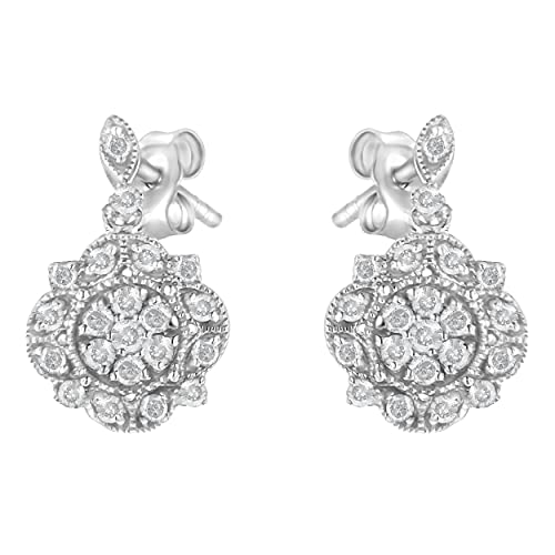 .925 Sterling Silver 1/2 Cttw Diamond Dangle Miligrain Earring (I-J Color, I2-I3 Clarity)