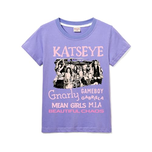 Image of Girls KATSEYE Tee Kids 100% Cotton T-Shirt Tops for 3-13 Years (Purple,9 Years)