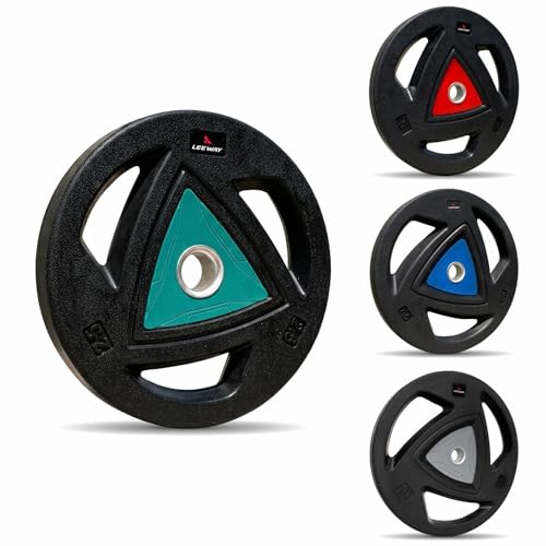 Image of LEEWAY Rubber Coated Weight Plates 50kg Set | 31mm Hole | Tri Grip Gym Plates for Home Gym Setup | Barbell & Dumbbell Compatible | Floor Safe Low Noise Strength Training Plates (Black, (2.5X2+5X2+7.5X2+10X2))