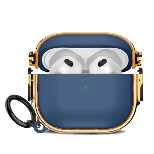 Maxjoy for Cute AirPods 3 Case (2021) with Safety Lock,Compatible Plating Solid Color AirPod 3rd Generation Case for Men Women Girly with Keychain-Blue