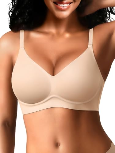 Jelly Gel Bras for Women - S-2XL Seamless Wireless Padded Bralette with Support, Comfy T-Shirt Bra No Underwire, Skin, XX-Large