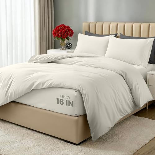 Image of Duvet Cover King, 4 PC Cotton Like Polyester with Zipper Closure, Ivory