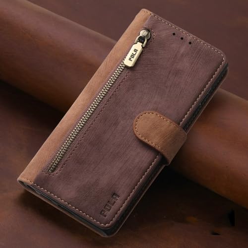 BEENTRYS Cuero Funda para Vivo X50 Funda,Tipo Billetera Cartera Cubierta Ranura para Tarjeta Soporte Bolsillo Cremallera RFID Magnético PU Antigolpes Carcasa-Marrón