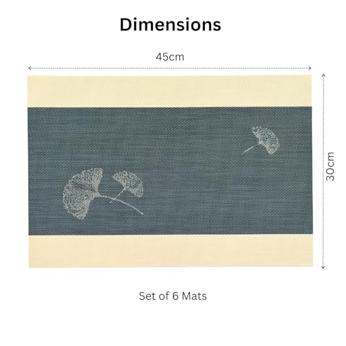 Image of Livmodern Premium Dining Table Mats Set of 6 | Wipeable & Washable PVC Placemats | Anti Skid and Heat Resistant Designer Mats 6 Pieces - Midnight Bloom