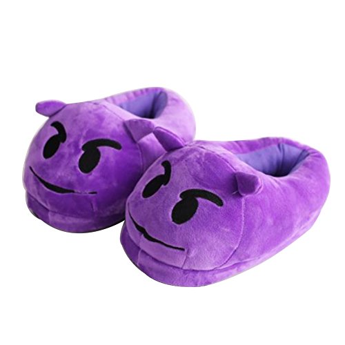 MYMM Stuffed Household Indoor Pantoufles, Emoji Peluche doux en peluche Slipper Hommes et Femmes Chaussons Hiver Chaud House Shoes (diable)