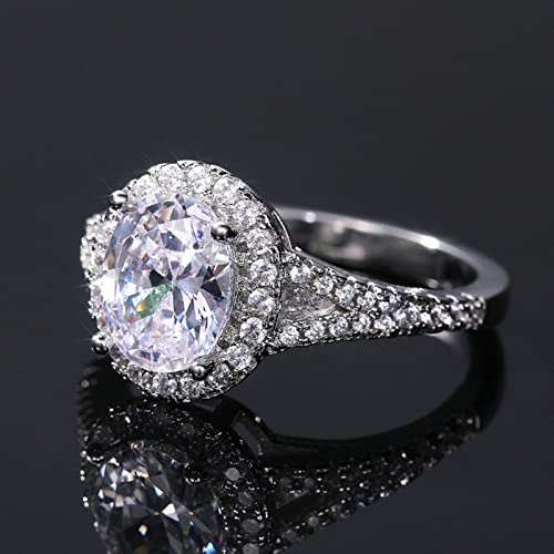 925 Sterling Silver Plated Oval Shaped Cubic Zirconia CZ Halo Engagement Wedding Ring for Women3