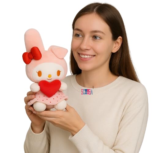 Image of SCOOBA Bunny with red Bow Soft Toy 25cm Height for Your Loved Ones (Pink and red Bunny)