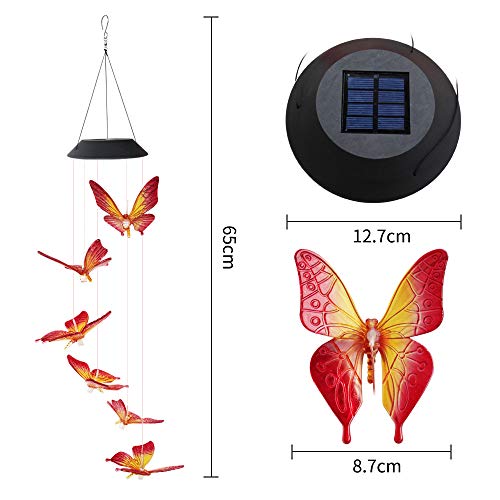 Henniu Lâmpada de carrilhão de vento movida a energia solar borboleta que muda de cor ao ar livre ja