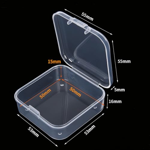 Image of Goodma 100 Pieces Square Mini Clear Plastic Storage Box 2.16x2.16x0.79 in | Empty, Hinged Lids, For Small Items, Craft Projects
