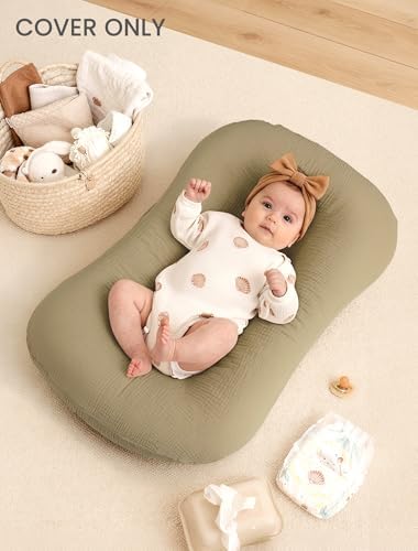 Termichy Baby Lounger Cover Muslin: Soft Cotton Slipcover for Snuggle Me Lounger - Removable & Machine Washable for Daily Use - Zipper-Free & Skin-Friendly for Newborn Girls and Boys