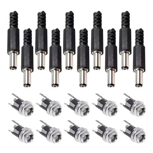 GUYTRM 10 par Gniazdo zasilania prądem stałym Złącze żeńskie do montażu na panelu 3-stykowe 5,5 x 2,1 mm 5,5 mm * 2,5 mm Wtyczka zasilania prądem stałym lingli(10pairs DC025,2.1mm)