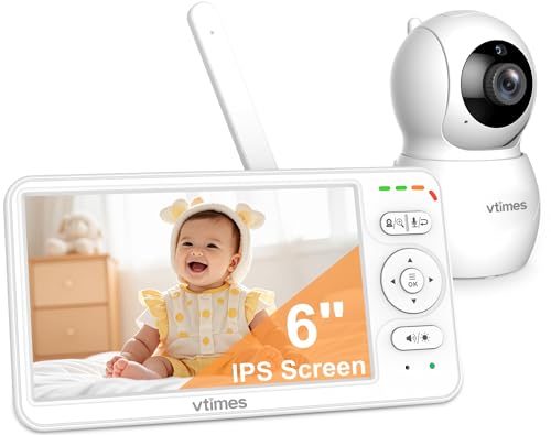 VTimes Baby Monitor with Camera and Audio, 6'' IPS Screen with 30-Hour Battery, Baby Monitor No WiFi Night Vision, ECO, 2-Way Audio, Pan-Tilt-Zoom,...