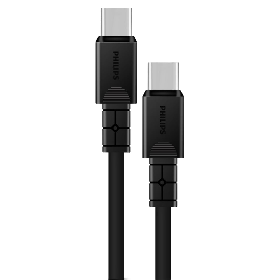 PHILIPS DLC3001 USB-C Şarj ve Data Kablosu, 60W, Hızlı Şarj, 3A Yüksek Akım, 1 Metre, Dayanıklı Slikon Kablo (Siyah)
