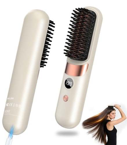 Go Brush Pro 2026 UK Cordless Hair Straightener Brush - Portable Rechargeable Ceramic Hair Styling Appliance Tool with 4 Adjustable Heat & 15-min Auto Off for Women Viral on Social Media