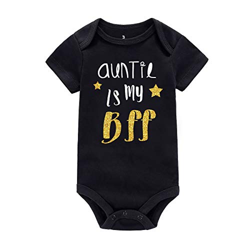 Amberetech Newborn Baby Girl Summer Romper Auntie is My BFF Print Cotton Bodysuit