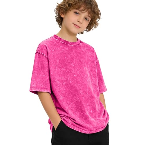 Boys Oversized Acid Wash T-Shirts Vintage Cotton Acid Washed Short Sleeve T Shirts Casual Loose Summer Tops 1-10Years Red