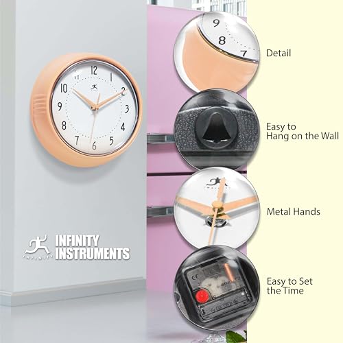 Infinity Instruments Retro 9.5 Inch Round Indoor Wall Clock, Peach Fuzz by Infinity Instruments - Image 6