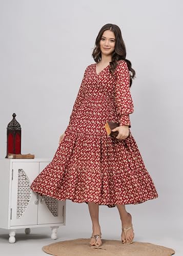 Image of Daevish Women's Rayon Fit and Flare Midi Casual Dress