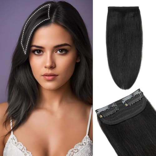 TANJET 100% Remy Human Hair Clip in Extensions Short 6 Inch, Natural Seamless Real Human Hair Clip Ins, Easy to Wear Invisible Hairpieces for Instant Volume Thin Hair Women (#1 Jet Black 6 Inch 10g)