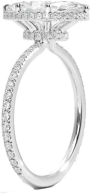 1-9 Carat Marquise Double Hidden Halo Moissanite Engagement Ring,D-VVS1, Silver 925,18k White Gold Plating