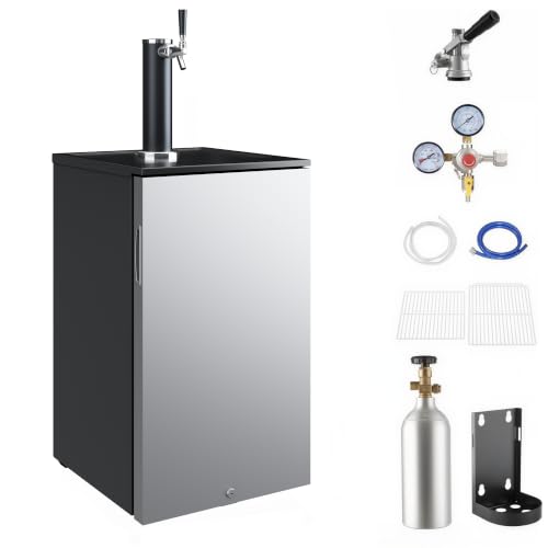IDEALHOUSE 92L 3.3 Cu. Ft Single Tap Beer Kegerator Compact Draft Beer Keg Refrigerator Dispenser with Imitation Stainless Steel Door Beverage Cooler for Home Bar Party & Small Commercial Use