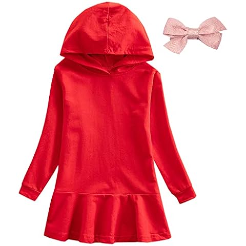 aromm Girls Hoodie Dress Long Sleeve Sweatshirt Jumper Casual Pullover Hooded Red,6-7 Years Cover