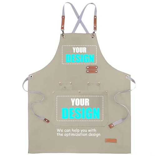 Personalized Custom Apron for Men Women Adjustable Waterproof Canvas Apron for Cooking, Gardening & BBQ - Heavy Duty with Large Pockets