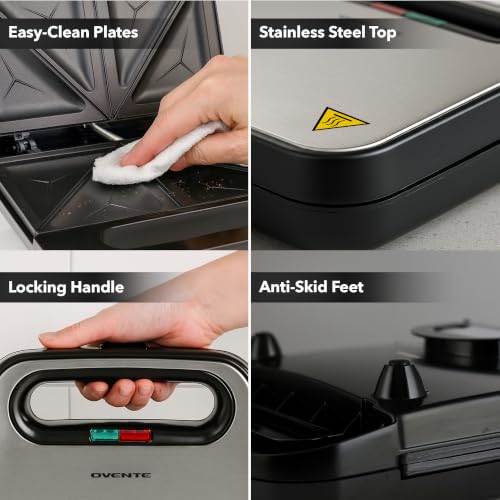 OVENTE Electric Sandwich Maker, 750W Non-Stick Plates, Black GPS401B