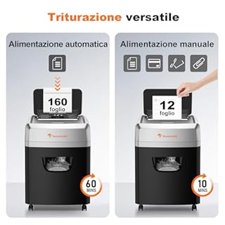 Bonsaii Distruggidocumenti con alimentazione automatica per 160 fogli, taglio a croce P-4, 60 minuti di funzionamento continuo, scatola di scarico da 23 litri, per uso ufficio C290-A