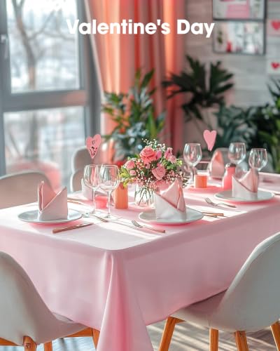 Image of Pureegg Plastic Table Cloth Disposable 10 Pack, 54 x 108 Inch Table Cloths, Easter Party, Valentines, Mothers Day Decorations, Tablecloths, Rectangle, Pastel Plastic Cover, Leakproof & Sturdy, Pink