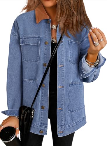 Dokotoo Women's Color Block Jean Jacket with Pockets