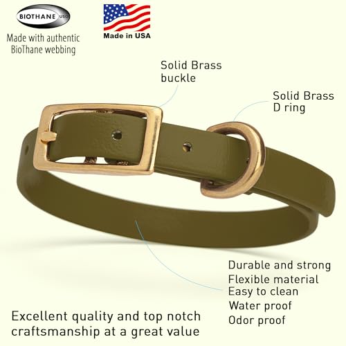 Image of Viper Biothane Heavy Duty Waterproof Dog Collar Strong Coated Nylon Webbing w /Solid Brass Hardware Odor-Proof for Easy Care to Clean High Performance Fits Small Medium or Large Dogs, Olive Drab Green