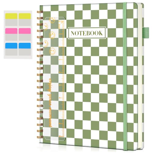 Spiral Notebook Journal 8.5” x 11”, A4 Large Notebooks for Women Men, College Ruled Lined Journal, 100 GSM Paper, Hardcover Spiral Bound Journals for Work School Note Taking Business, Green Plaid