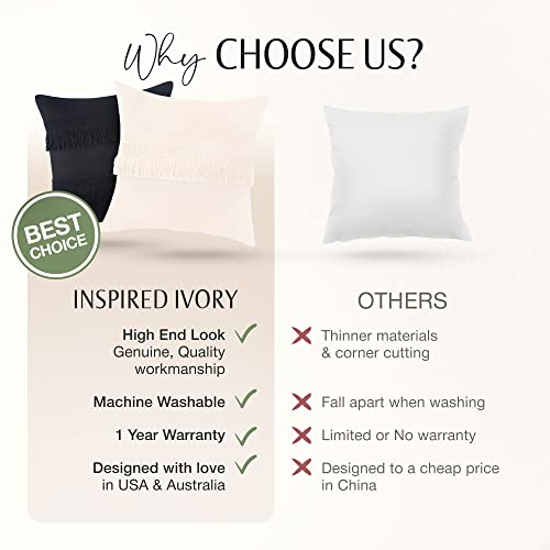 Inspired Ivory Decorative Boho Throw Pillow Covers 18X18 Inch Set Of 4 - Woven Tufted & Tassel Modern Farmhouse Square Pillow Cases - Cushion Cover For Couch Bedroom Living Room (Luxe - Black & Cream) #TOP7