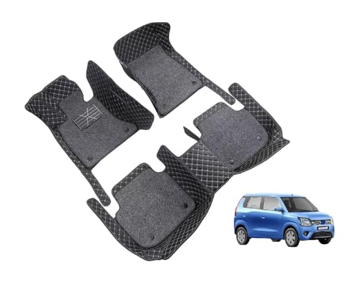Image of Auto Hub 7D Car Floor Mats Compatible with Maruti Wagonr (Model - 2019-Till Date), Leatherette, 100% Waterproof & Washable, Wagonr Car 7D Floor Mat, Black