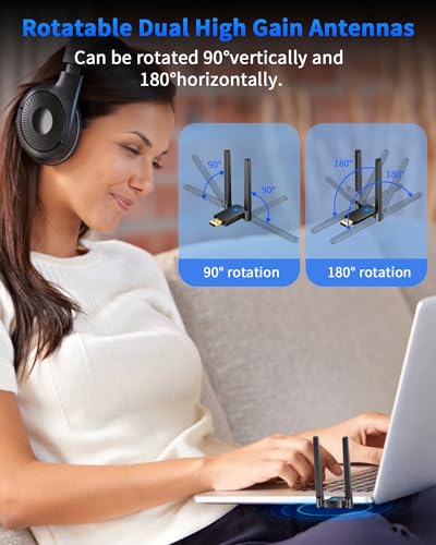 ZEXMTE 5.4 USB Bluetooth Adapter for PC, Plug & Play Bluetooth Transmitter & Reciver, EDR & BLE, High Gain Antenna, 590FT / 180M Long Range for PC Windows 11/10/8