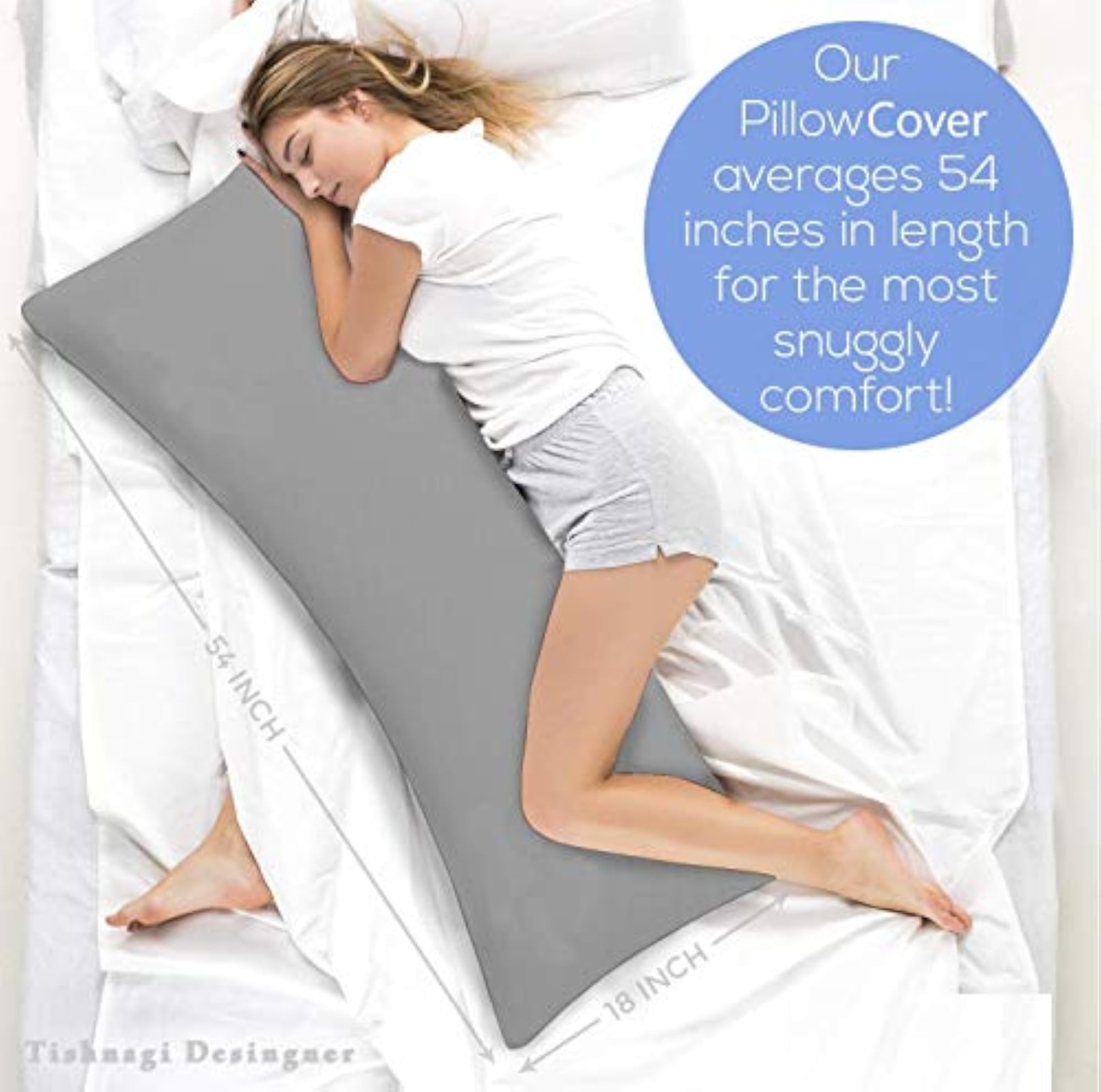Long Body Pillow Cover, Rayon Cotton Grey Pillowcase
