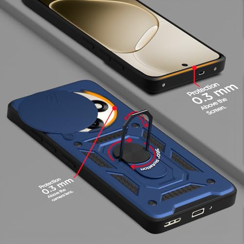 Image of Pikkme Back Cover for Oppo F31 Pro 5G | 360 Protection Case | Sliding Camera Shield Cover & Ring Holder Stand D10 Tough Armor Bumper Case (Blue)