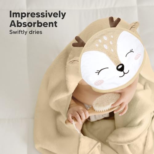 Image of KeaBabies Hooded Baby Towel for Newborn, Baby Bath Towels (Deer, 35x35) | Viscose Derived from Bamboo, Large Baby Towels with Hood, Boys, Girls, Toddler, Soft Absorbent Baby Bath Essentials