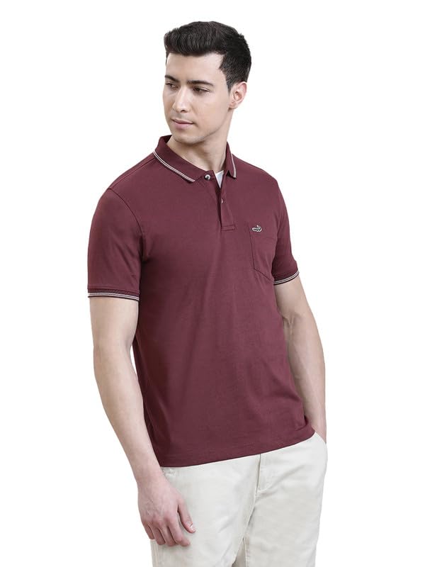 Image of CROCODILE Men Solid Slim Fit Polo T-Shirt | Regular Length | Short Sleeve | Button Placket | Casual Knitted Topwear