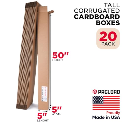 Image of Tall Cardboard Boxes 5 inchL x 5 inchW x 50 inchH (Pack of 20) - USA-Made Packing Boxes for Moving, Shipping, or Storage - USPS, UPS, FedEx Approved - Professional Packing Supplies for Moving | USA-Made Packing Boxes for Moving, Shipping, or Storage - USPS, UPS, FedEx Approved - Professional Packing Supplies