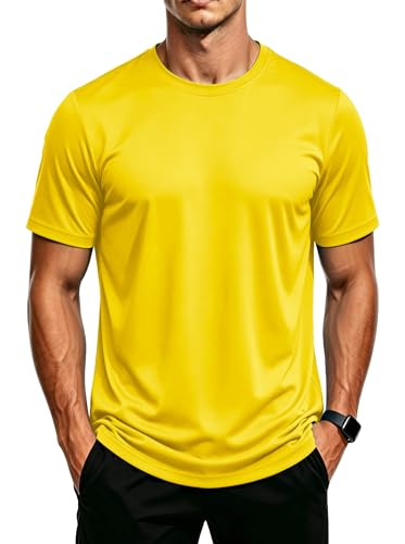 Image of MAGCOMSEN Men's T-Shirt Swimming Rash Vest Short Sleeve Summer Sun Protection UPF 50+ Tops Running Gym Quick Dry Tee Shirts Yellow, XL