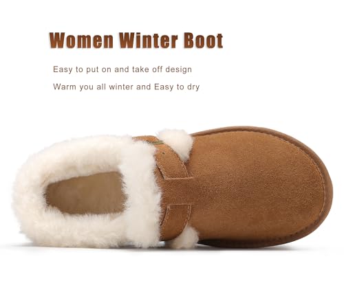 Platform Snow Boots for Women Genuine Suede Water Resistant Winter Warm Cozy Fur Fleece Lined with Adjustable Buckle Short Ankle Fuzzy Boot3
