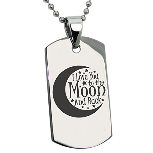 Tioneer Stainless Steel Crescent I Love You To The Moon And Back Dog Tag Pendant Necklace #TOP9