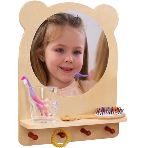 ODOXIA Estación De Cuidado Personal para Niños Pequeños | Estante Montessori con Ganchos Y Espejo | Estación De Baño Montessori | Organizador De Baño